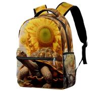 Mochila escolar informal para mujeres y hombres, bolsa de libros de tortuga gigante de girasol, mochila de gran capacidad, ligera, bonita mochila de viaje