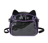 Mochila escolar japonesa con diseño de gatos de anime para estudiantes, bolsillo transparente, bolsa de hombro Itabag, mochila casual para mujer, negro, morado