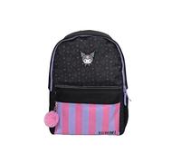 Mochila Escolar Kuromi - Adaptable a carro - Compartimento portalaptop - Interior totalmente forrado y personalizado - CON ACCESORIO POM-POM - 42 X 31 X 13.5 CM
