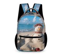 Mochila escolar ligera con estampado de muñeco de nieve de arena en la playa, a la moda, versátil, cómoda y ligera