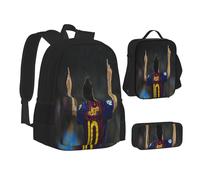 Mochila escolar ligera de 3 piezas con diseño de la estrella del fútbol Lionel Messi, ideal para el