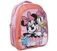 Mochila Escolar Mediana de Minnie Mouse - Color Rosa - 31x14x41 cm - Fabricada en Poliéster - Con Cierre de Cremallera y Bolsillo Lateral - Producto Original Diseñado en España