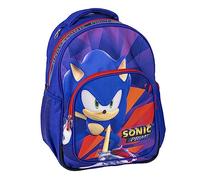 Mochila Escolar Mediana de Sonic Prime - Azul y Rojo - 32x15x42 cm - Fabricada en Poliéster - Incluye Bolsillo Lateral, Asas Ajustables y Varios Compartimentos - Producto Original Diseñado en España