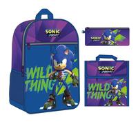 CERDÁ Mochila escolar mediana Sonic Prime – Azul y morado, incluye estuche y portamerienda