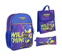 CERDÁ Mochila escolar mediana Sonic Prime – Azul y morado, incluye estuche y portamerienda