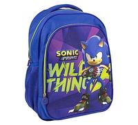Mochila Escolar Mediana de Sonic Prime - Color Morado y Azul - 31x14x41 cm - Fabricada en Poliéster - Con Cierre de Cremallera y Bolsillo Lateral - Producto Original Diseñado en España