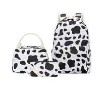 Mochila escolar multicolor con estampado de vaca para libros, con lonchera y estuche, mochila preescolar para niños, Negro, Talla única