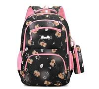 Mochila Escolar Niña con Estuche Capybara Rosa Impermeable Oxford con 3 Compartimentos Grandes Bolsillos Internos y Laterales Mochila Infantil Ajustable para Colegio Primaria Regalo Diario (Negro)