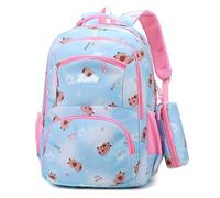 Mochila Escolar Niña con Estuche Capybara Rosa Impermeable Oxford con 3 Compartimentos Grandes Bolsillos Internos y Laterales Mochila Infantil Ajustable para Colegio Primaria Regalo Diario (Azul)