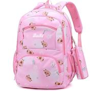 Mochila Escolar Niña con Estuche Capybara Rosa Impermeable Oxford con 3 Compartimentos Grandes Bolsillos Internos y Laterales Mochila Infantil Ajustable para Colegio Primaria Regalo Diario (Rosa)