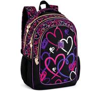 Mochila Escolar Niña Primaria Ergonómica - Diseño Corazones "Lovely Vibes" - 43x33x20 cm (6-10 Años) - Gran Capacidad Adaptable a Carro con Compartimento Portátil