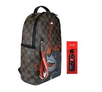 Mochila escolar oficina universidad Dibujo 38 gráficos a cuadros gris con tiburón dim. 40 x 30 x 16 cm + Estuche ovalado con cremallera + diario 2025/2026 + 7 bolígrafos borrables y llavero silbato
