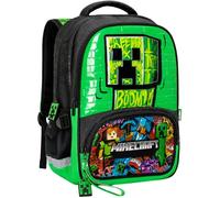 Mochila escolar para Minecraft Fan 6-12 años, primaria y media, diseño creeper, 2 compartimentos con bolsillo y red para botella, 22 litros (42 x 31 x 17 cm)