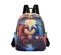 Mochila escolar para niñas y mujeres, adolescentes, escuela, secundaria, casual, mini bolsa pequeña, mochila de día, S, dos dragones, uno rojo y otro azul, Two Dragons One Red Other Blue, S