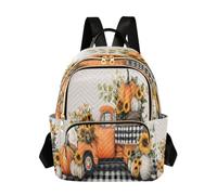 Mochila escolar para niñas y mujeres, adolescentes, escuela, secundaria, casual, mini bolsa pequeña para libros, mochila de día, talla S, naranja, camión, calabaza, girasol, Camión naranja calabaza