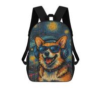 Mochila Escolar Para Niños 17inch Impresa En 3D Corgi Dog with Headphones And Glasses Mochila Deportiva Para Niños Y Niñas Mochila De Moda