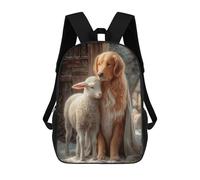 Mochila Escolar Para Niños 17inch Impresa En 3D Golden Retriever And Lamb Friendship-1 Mochila Deportiva Para Niños Y Niñas Mochila De Moda