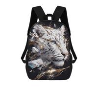 Mochila Escolar Para Niños 17inch Impresa En 3D White Tiger with Geometric And Gold Accents Mochila Deportiva Para Niños Y Niñas Mochila De Moda