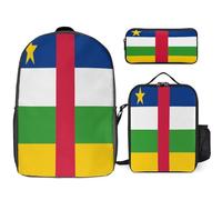 Mochila Escolar Para Niños 3 En 1 África Central Bandera Nacional Mochila Para Portátil Lonchera Estuche Regalo Chicos Adolescentes Ligera E Impermeable