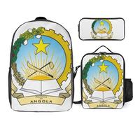 Mochila Escolar Para Niños 3 En 1 República De Angola Emblema Nacional Mochila Para Portátil Lonchera Estuche Regalo Chicos Adolescentes Ligera E Impermeable