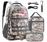 Mochila escolar para niños, 4 unidades, diseño de camuflaje con fiambrera, para niños, adolescentes, escuela secundaria, mochila de camuflaje de 18 pulgadas con puerto de carga USB