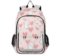 Mochila escolar para niños de 8 a 12 años: bolsa de libros casual para jóvenes en varios colores, rosa claro, forma de corazón, conejos blancos de dibujos animados