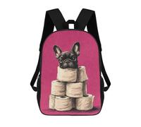 Mochila Escolar Para Niños French Bulldog on Toilet Paper Tower Bathroom Decor Mochilas Para Libros Mochila Informal De Viaje Con Impresión 3D Para Niños Y Niñas Mochila De Gran Capacidad 17inch