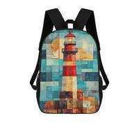 Mochila Escolar Para Niños Lighthouse in Geometric Art Modern Coastal Art Mochilas Para Libros Mochila Informal De Viaje Con Impresión 3D Para Niños Y Niñas Mochila De Gran Capacidad 17inch