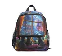 Mochila escolar para niños pequeños, biblioteca de gatos, galaxia, mochila escolar, Cats Library Galaxy, Small, Mochilas con estampado de fútbol