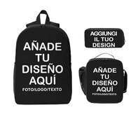 Mochila escolar personalizada 3 piezas con bolsa de almuerzo y estuche - añade tu texto, imagen, foto o logo. Regalo ideal para niños, perfecta para colegio, picnic y actividades al aire libre.