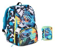 Mochila escolar primaria Boy - SJ Metal Dragón extensible By Seven para niño + Estuche de 3 pisos completo de papelería