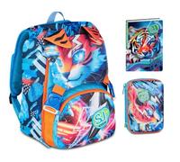 Mochila escolar primaria Boy - SJ Speed Animal Tigre extensible By Seven para niño + Estuche Speed Pad 3D + Diario 2026-2027