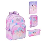 Mochila escolar primaria redonda K Pop Idols Stars Rumi Mira Zoey | Personajes Anime | para niña + Estuche de 3 pisos + Estuche con cremallera + Diario 2026/2027 + 7 bolígrafos a presión y llavero