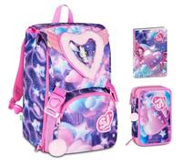 Mochila escolar primaria SJ Girl Fluffy Pink Gilr Astronauta del corazón extensible By Seven para primaria niña + Estuche de 3 pisos + Agenda 2026-2027
