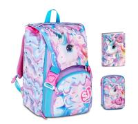 Mochila escolar primaria SJ Glow LED Unicornio extensible By Seven para niña + Estuche Speed Pad + Diario 2026/2027