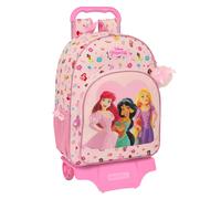 PRINCESAS DISNEY SUMMER ADVENTURES - Mochila Escolar Grande con Carro, Mochila Niño, Mochila Infantil, Adaptable a Carro, Ideal para Niños en Edad Escolar, Versátil, 33x15x42 cm, Color Rosa Claro