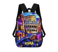 Mochila Escolar Rome Colosseum Colors - Vibrant Geometric Cityscape Impresa En 3D Con Bolsillos Grandes Para Niños, Mochilas Infantiles, Bolsas Para Libros, Mochila Escolar Para Niños 17inch