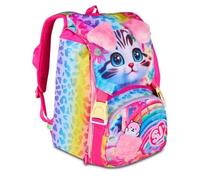 Mochila escolar SJ Girl Cat & Air Gatito Tigrotto extensible By Seven para primaria niña + 7 bolígrafos a presión y llavero lentejuelas