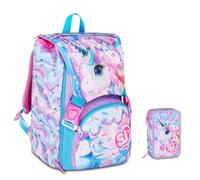 Mochila escolar SJ Girl Glow Led Unicornio extensible By Seven para elemental niña + Estuche 3 pisos