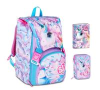 Mochila escolar SJ Girl Glow Led Unicornio extensible By Seven para primaria niña + Estuche 3 pisos + Diario 2026-2027