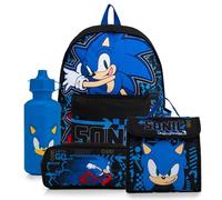 Mochila escolar Sonic The Hedgehog con bolsa de almuerzo, estuche y botella de agua, para niños con correas acolchadas ajustables