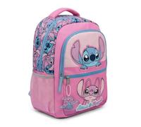 Mochila Escolar Stitch Niña - Mochila Infantil Rosa con Bolsillo Frontal y Laterales de Malla, Doble Cremallera y Tirantes Acolchados, Licencia Oficial Disney para Colegio y Vuelta al Cole