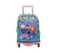 Mochila Escolar Stitch Tropical - Doble Compartimento - con Accesorio Pom-Pom - Adaptable + Carro Rosa TOYBAGS con Proteccion Lateral Y STOPER Frontal Anti CAIDA 4 Ruedas giratorias - 44 X 30 X 20 CM