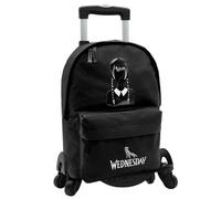 Mochila Escolar Wednesday Addams + Carro Toybags con 4 Ruedas Giratorias - Compartimento Principal y Bolsillo Frontal - Interior Forrado con Porta Ordenador - Poliester 300D - 43 x 31 x 13.5 cm