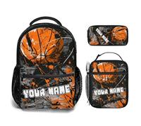 Mochila escolares Personalizada con Bolsa de almuerzo y Estuche Personalizado de 3 piezas grande mochilas infantil adolescentes primaria instituto colegio Diseño Baloncesto para 3-18 años Niñas Niño