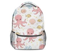 Mochila estampada con pulpo rosa y vida marina | Diseño de dibujos animados para niños | Amplia bolsa estampada | Cómoda y transpirable | Adecuada para el uso diario, 05., L
