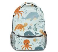 Mochila estampada con pulpo rosa y vida marina | Diseño de dibujos animados para niños | Amplia bolsa estampada | Cómoda y transpirable | Adecuada para el uso diario, 02., L