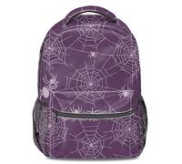 Mochila estampada de estilo gótico morado | Diseño de telaraña y rosa | Gran capacidad | Perfecta para estudiantes y viajeros, 01., L