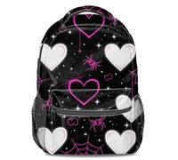 Mochila estampada de estilo gótico morado | Diseño de telaraña y rosa | Gran capacidad | Perfecta para estudiantes y viajeros, 05., L