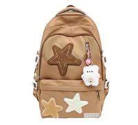 Mochila estética linda de color sólido Kawaii Mochila linda y liviana para la escuela con lindos accesorios colgantes Suministros para el regreso a la universidad (Caqui)